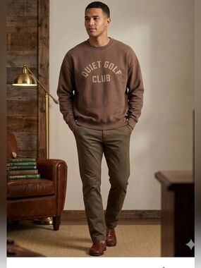 Quiet Golf Club Men's Size XL Brown Crewneck Sweatshirt Fall Winter Cotton